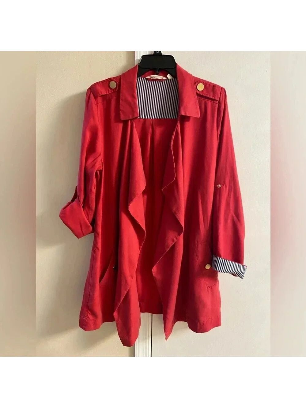 Soft Surroundings Red Open Front Drape Blazer Tencel Lyocell Medium